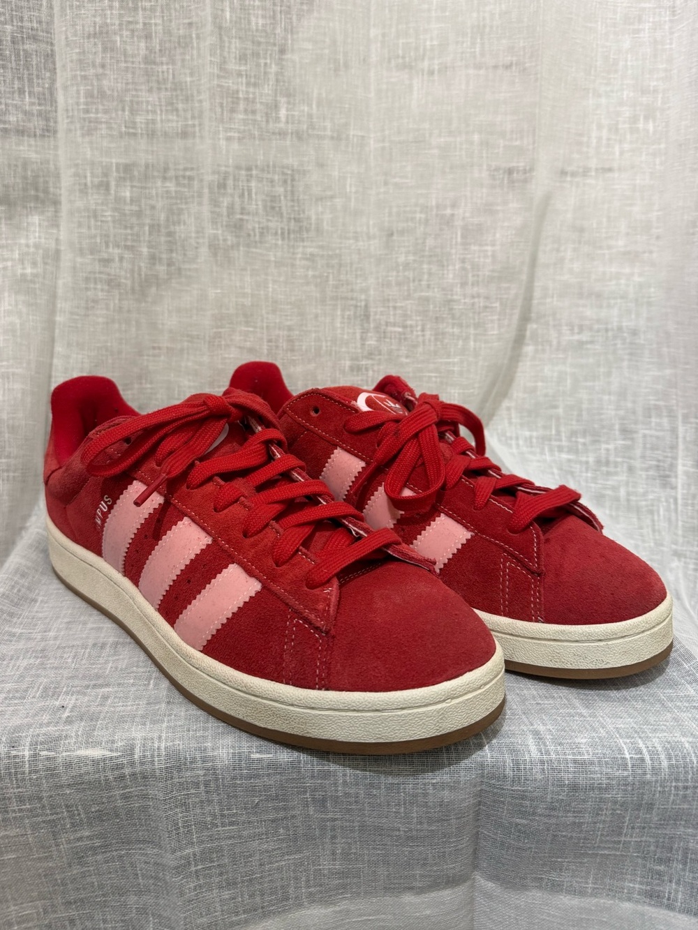 adidas Red Suede Sneakers with Pink stripes